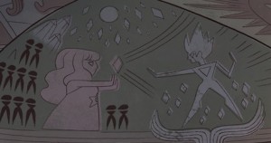 Rose Quartz, accompanied by unknown forces, fighting unidentified enemy